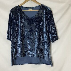 POL Blue Crushed Velvet Short Sleeve Top Size S